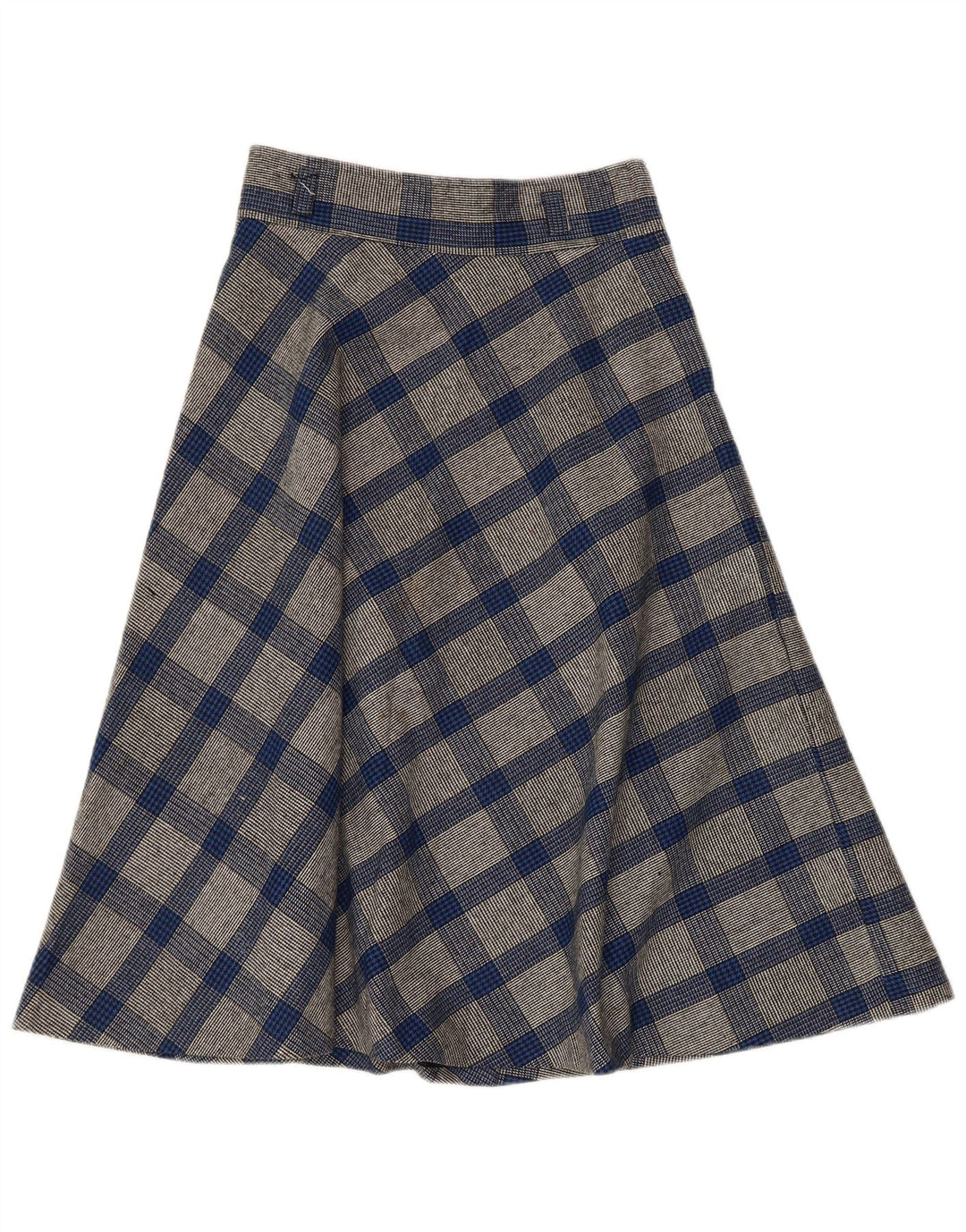 VINTAGE Damen A-Linienrock W26 Kleiner blauer Hahnentritt