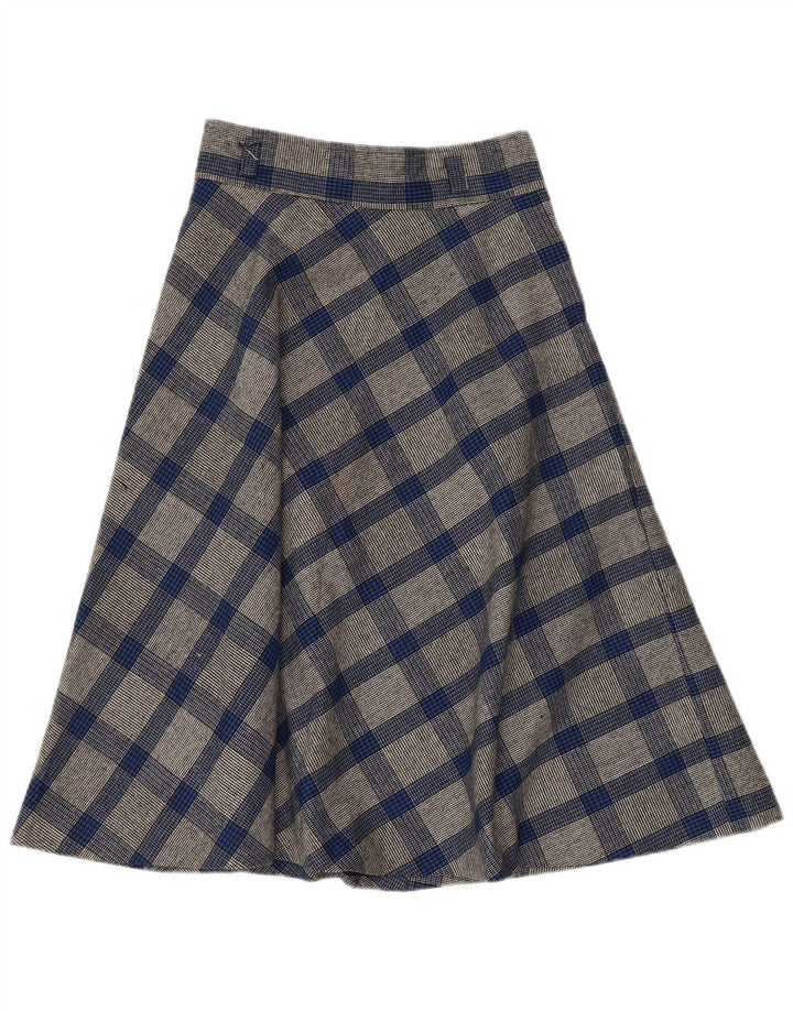 VINTAGE Damen A-Linienrock W26 Kleiner blauer Hahnentritt