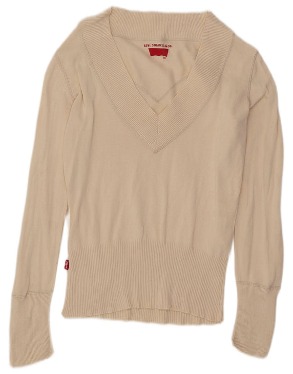 Levi's Damen-Pullover mit V-Ausschnitt, Gr. 12, Mittel, gebrochenes Weiß