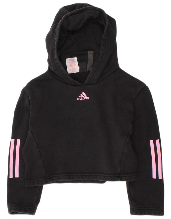 ADIDAS Crop Hoodie-Pullover für Mädchen, 7–8 Jahre, schwarze Baumwolle