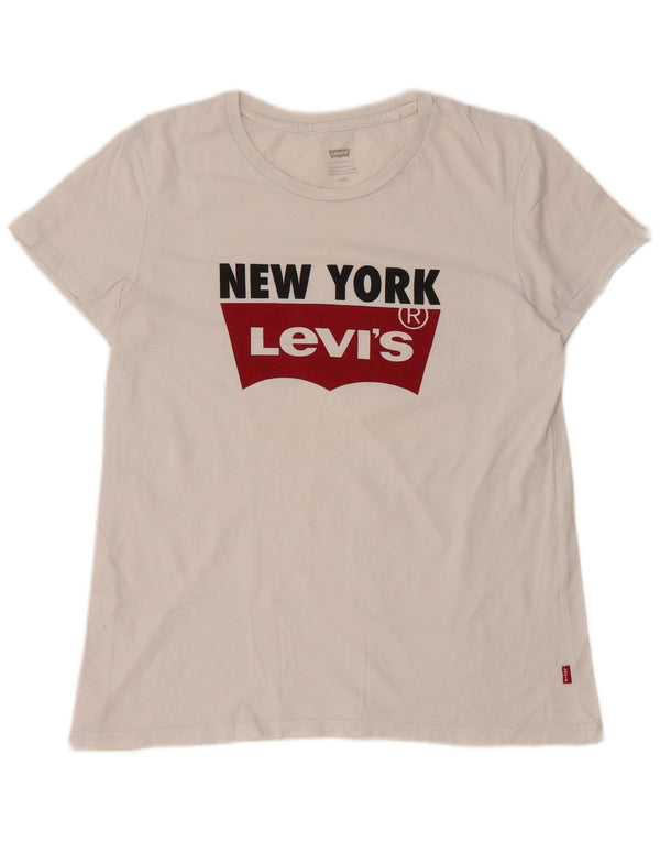 LEVI'S Damen New York Graphic T-Shirt Top UK 10 Small Weiß