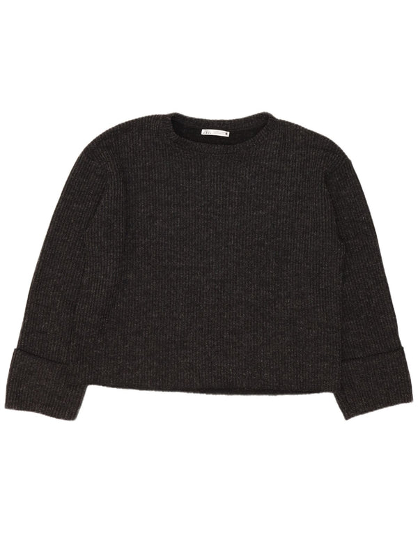 Zara Damen-Pullover, bauchfrei, übergroß, U-Boot-Ausschnitt, Gr. 10, Größe S, Schwarz