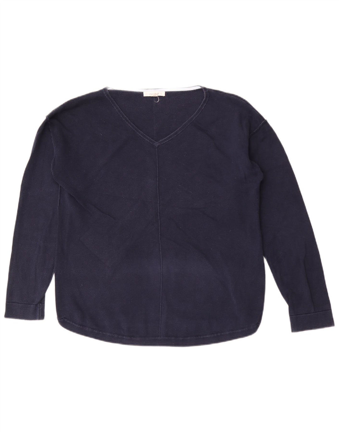 White Stuff Damen-Pullover mit V-Ausschnitt, UK 12, mittelmarineblaue Baumwolle