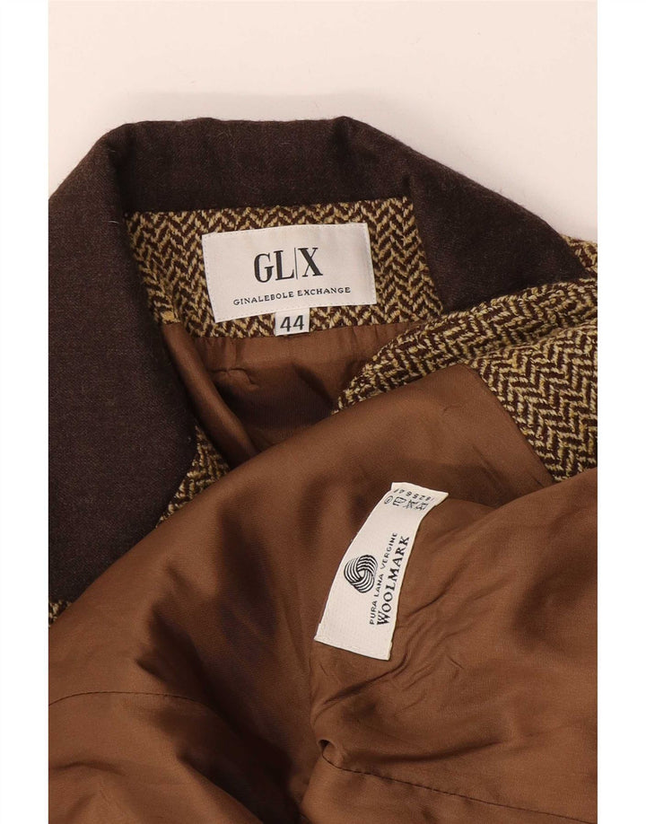 Ginalebole Damen-Blazer mit 3 Knöpfen, IT 44, mittelbraun, Fischgrätenmuster