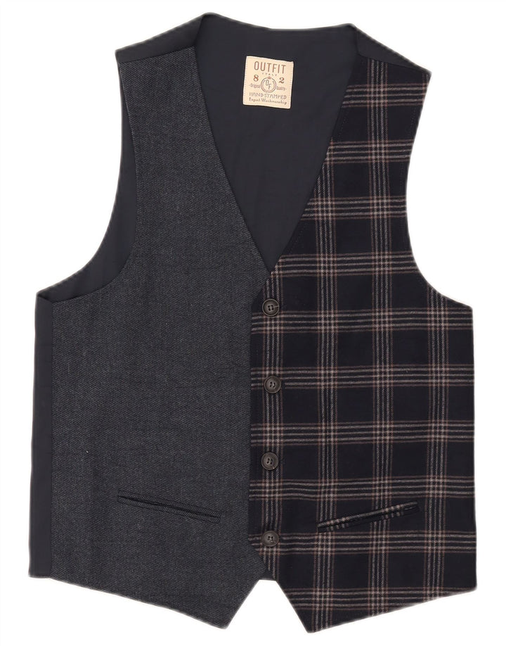 Vintage Herrenweste IT 46 Small Navy Blue Check Polyester