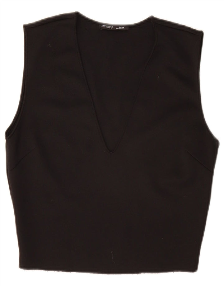 Zara Damen Crop Ärmelloses Blusenoberteil UK 8 Small Schwarz