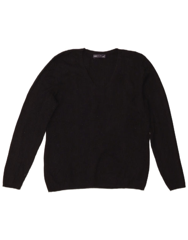 Marks & Spencer Womens V-Neck Jumper Sweater UK 14 Medium Black Viscose