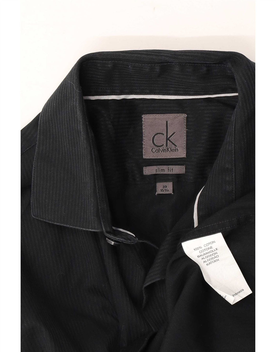 Calvin Klein Herren-Formalhemd, Größe 39, 15 1/2, mittelgroß, schwarzer Nadelstreifen