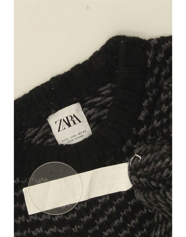 Zara Herren-Pullover mit Rundhalsausschnitt, groß, schwarzes Chevron-Nylon