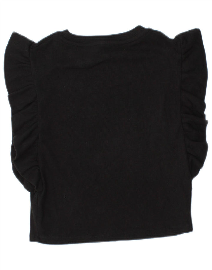 Zara Damen Crop Bluse Top UK 8 Small Schwarze Baumwolle