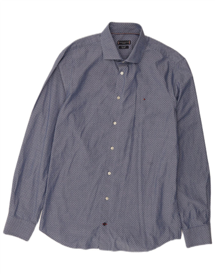 Maßgeschneidertes Herrenhemd von Tommy Hilfiger, Größe 40 15 3/4, Mittelblau gefleckt