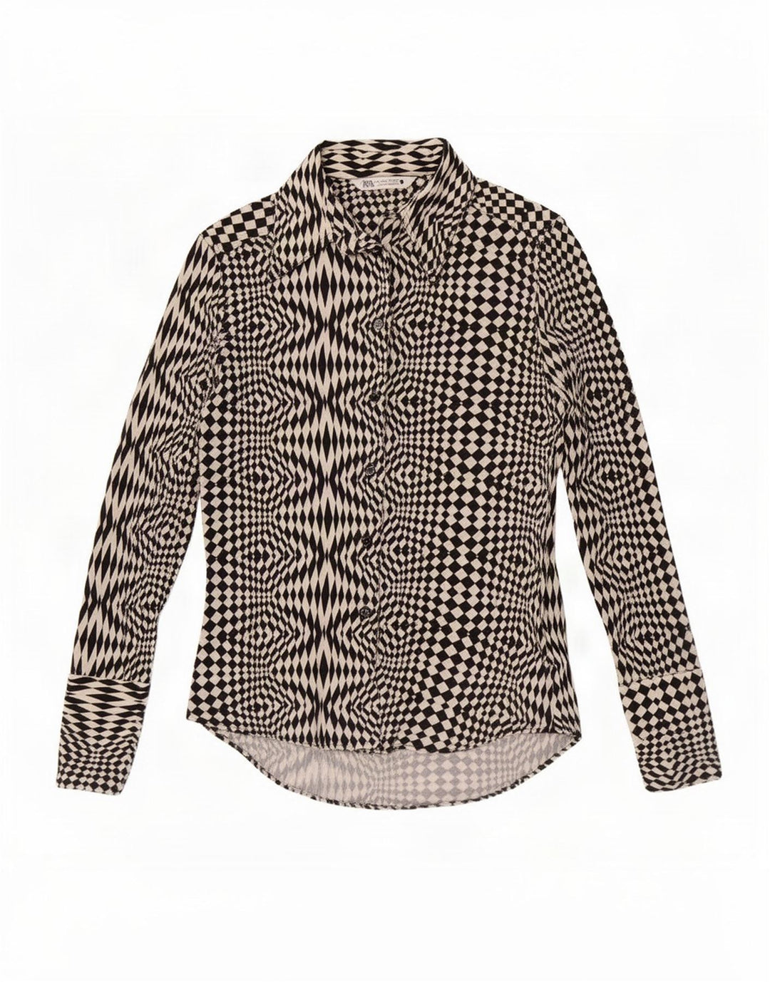 Zara Damen Hemdbluse UK 12 Mittelschwarzes geometrisches Polyester