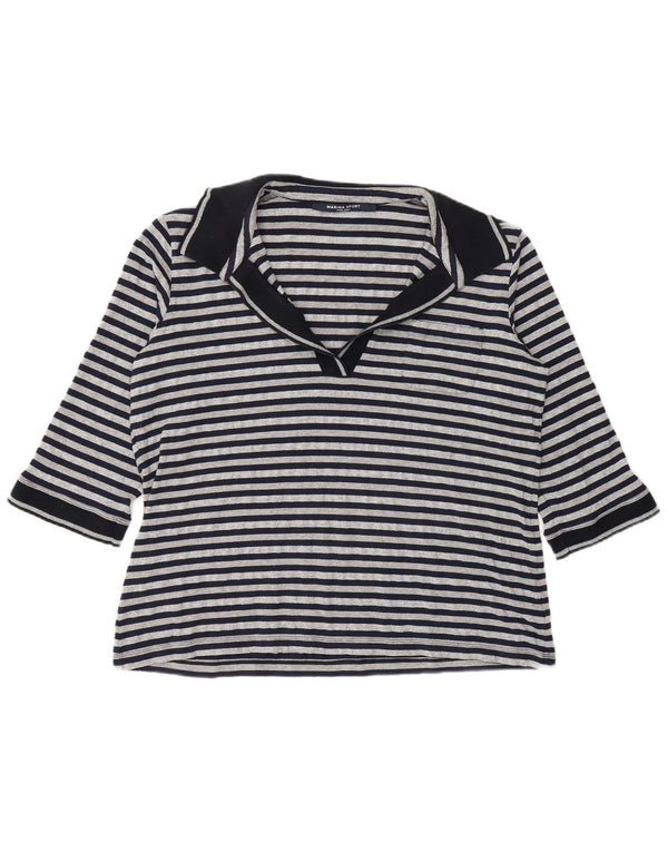 Marina Sport Damen Poloshirt mit 3/4-Ärmeln, UK 16, Größe L, Marineblau gestreift
