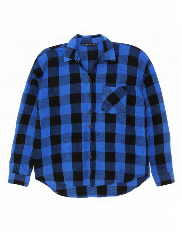 Übergroßes Flanellhemd von Zara für Damen, UK 16, große blaue Gingham-Viskose