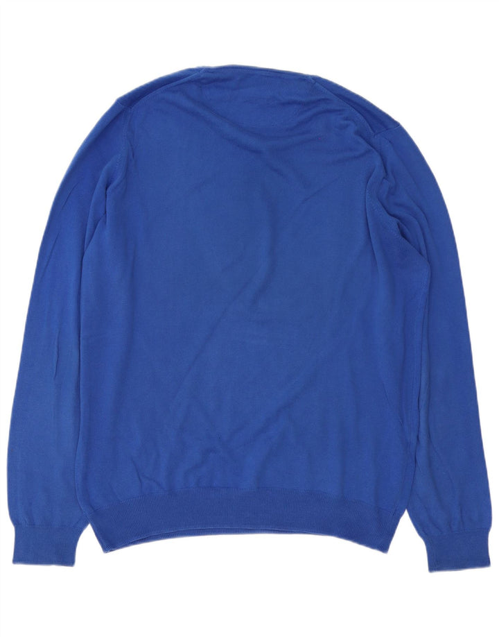 Zara Herren-Pullover mit Rundhalsausschnitt, groß, aus blauer Baumwolle