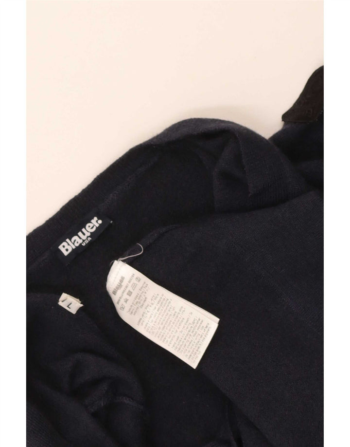 Blauer Damen-Cardigan-Pullover UK 14 Große marineblaue Wolle