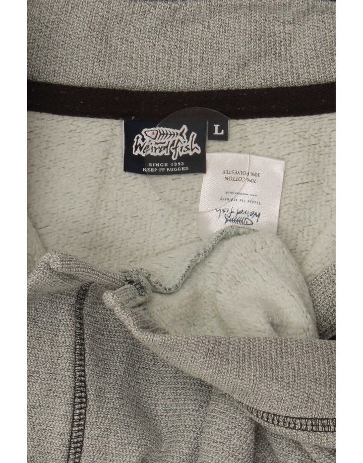 Weird Fish Herren-Sweatshirt mit Reißverschluss am Hals, groß, aus grauer Baumwolle