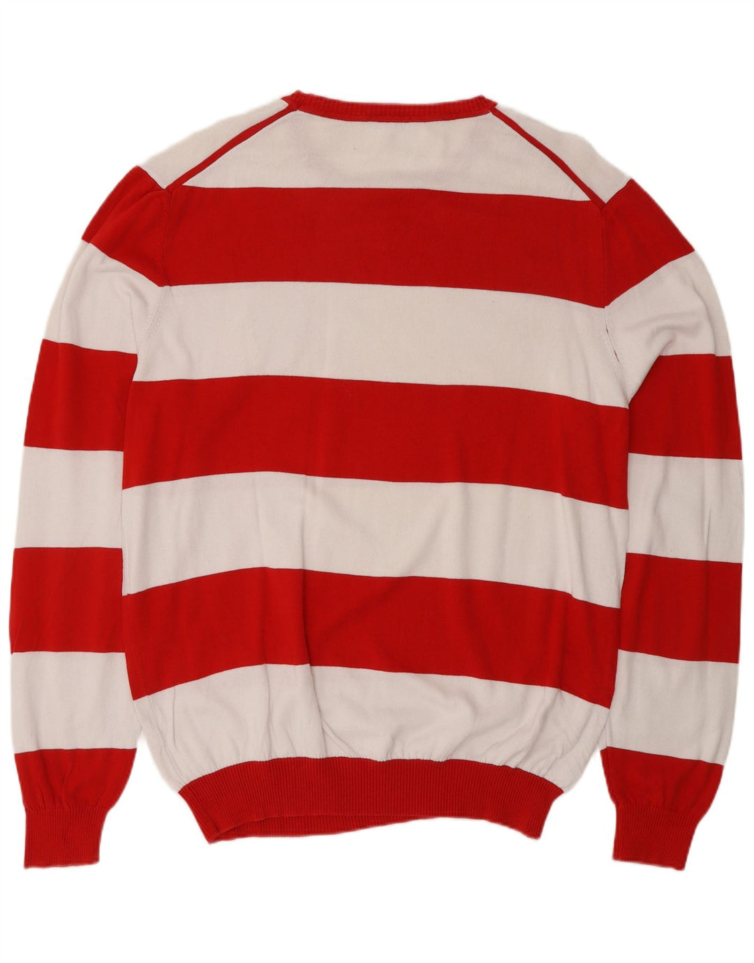 BENETTON Herren-Pullover mit Rundhalsausschnitt, XL, rot gestreift, Baumwolle