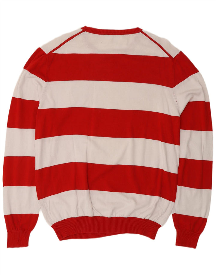 BENETTON Herren-Pullover mit Rundhalsausschnitt, XL, rot gestreift, Baumwolle
