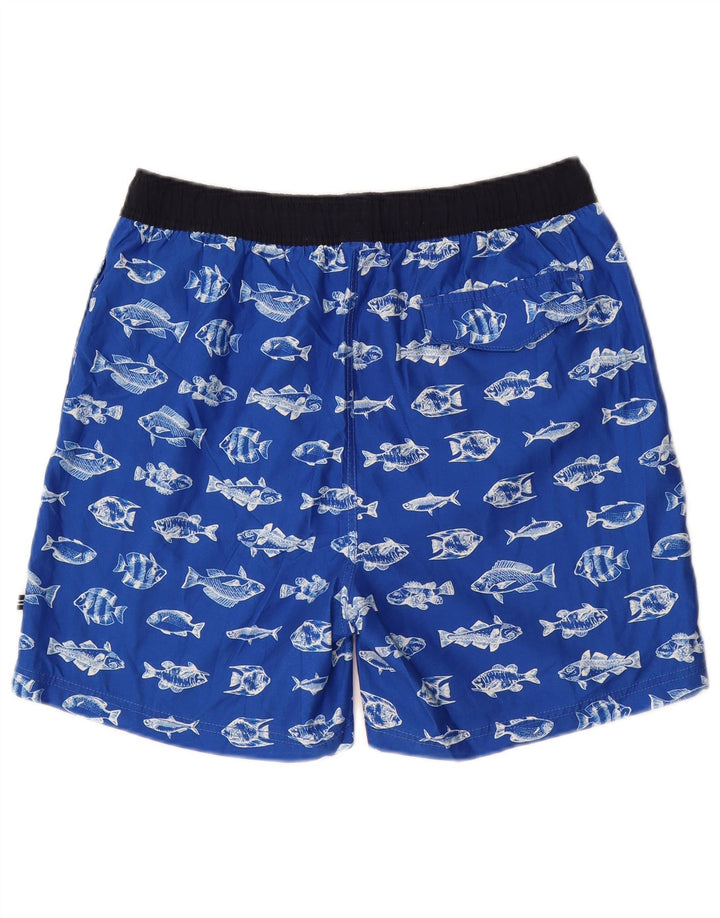NAUTICA Herren-Badeshorts mit abstraktem Muster, mittelblaues Polyester