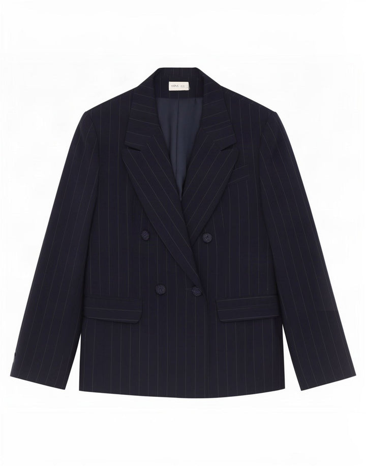 Bhs Zweireihiger Blazer für Damen, Gr. 44, Marineblau, Nadelstreifen