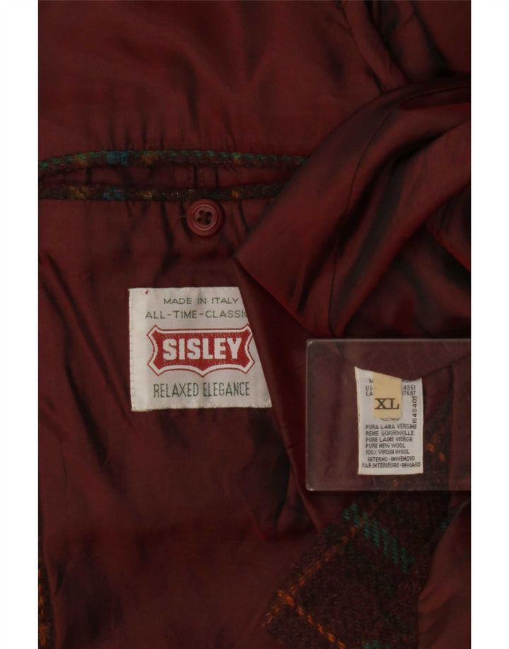 Sisley Herren-Blazer mit 2 Knöpfen, UK 42, XL, Burgunderrot, kariert, klassisch