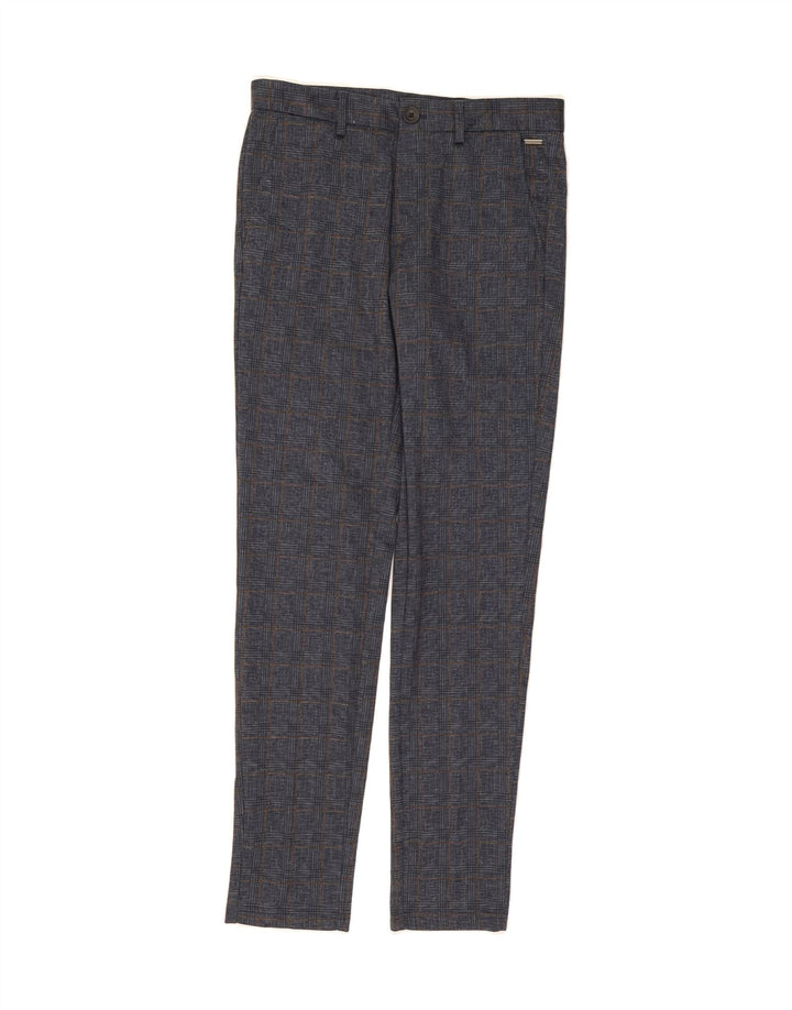 JACK & JONES Mens Slim Chino Trousers W30 L32 Navy Blue Check Polyester Vintage Jack & Jones and Second-Hand Jack & Jones from Messina Hembry 
