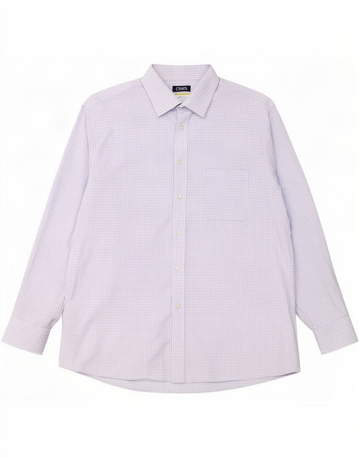Chaps Herren-Stretch-Hemd mit normaler Passform, Größe 18 2XL, blaue Gingham-Baumwolle