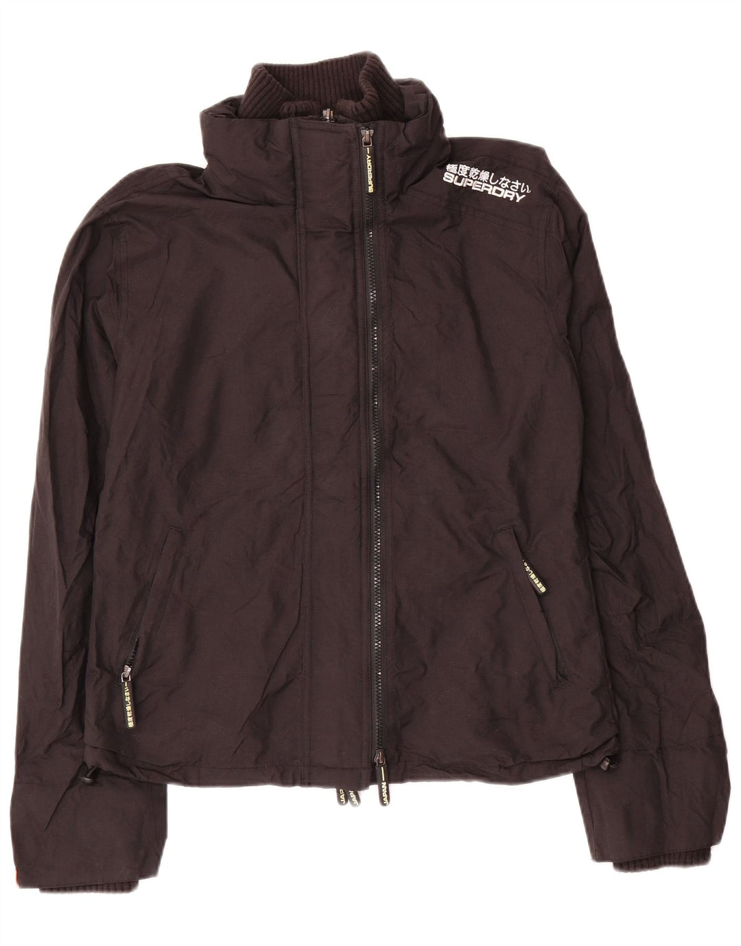 SUPERDRY Damen Regenjacke UK 16 Large Schwarzes Nylon