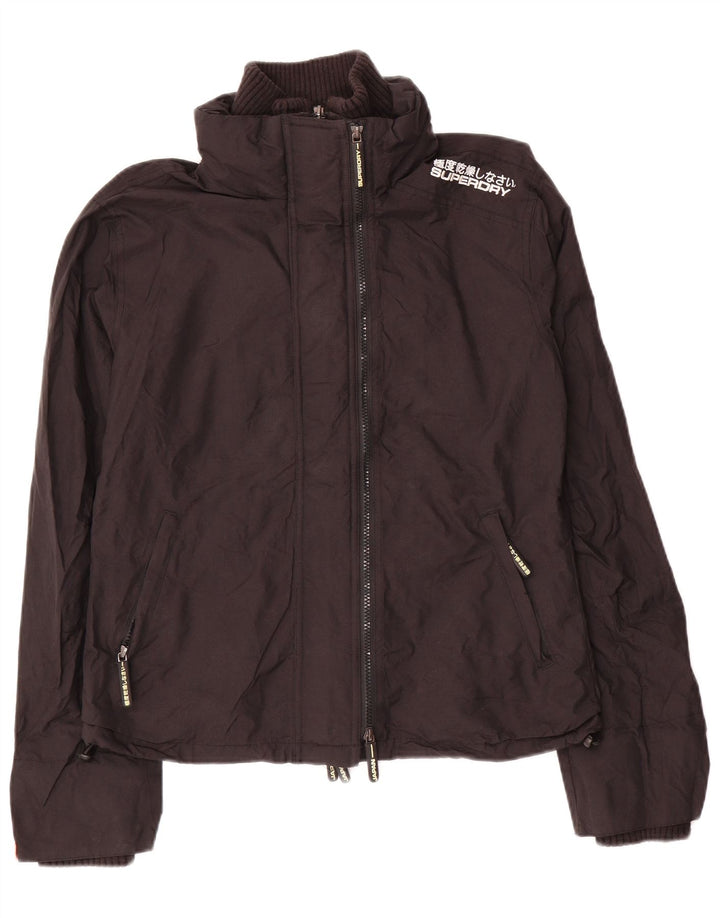 SUPERDRY Damen Regenjacke UK 16 Large Schwarzes Nylon