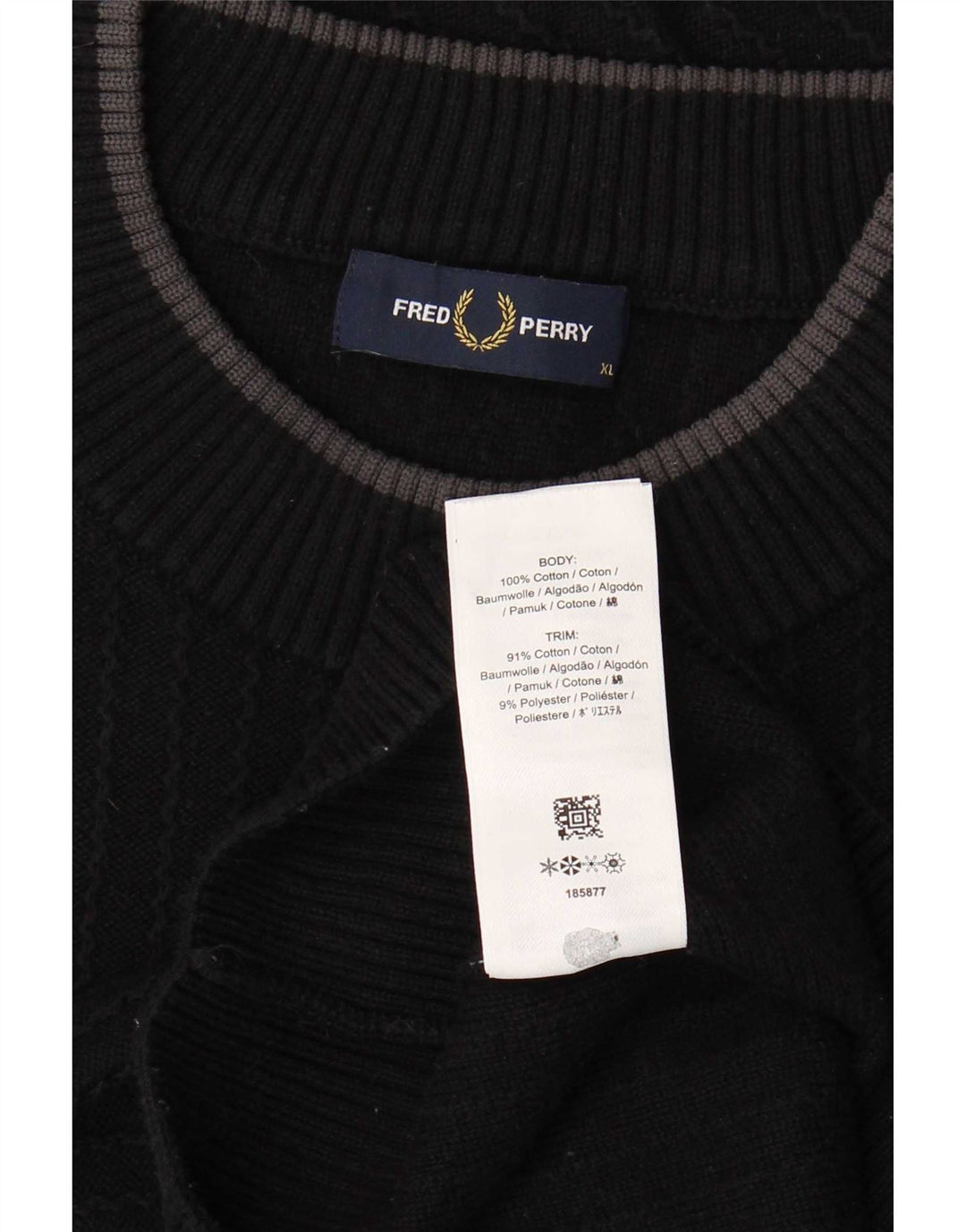 Fred Perry Herren-Pullover mit Rundhalsausschnitt, XL, schwarze Baumwolle