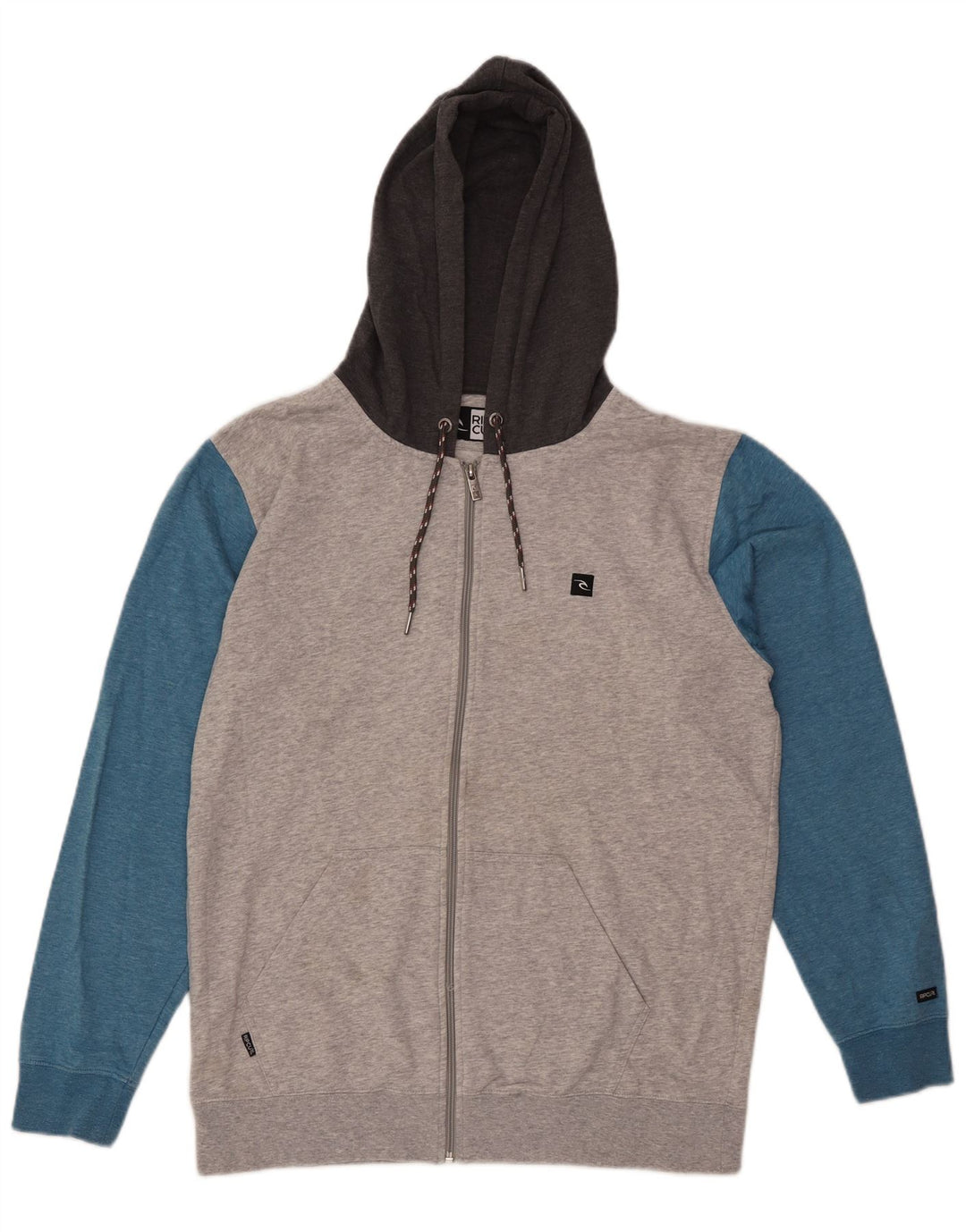 Rip Curl Herren-Kapuzenpullover mit Reißverschluss, groß, Grau, Farbblock
