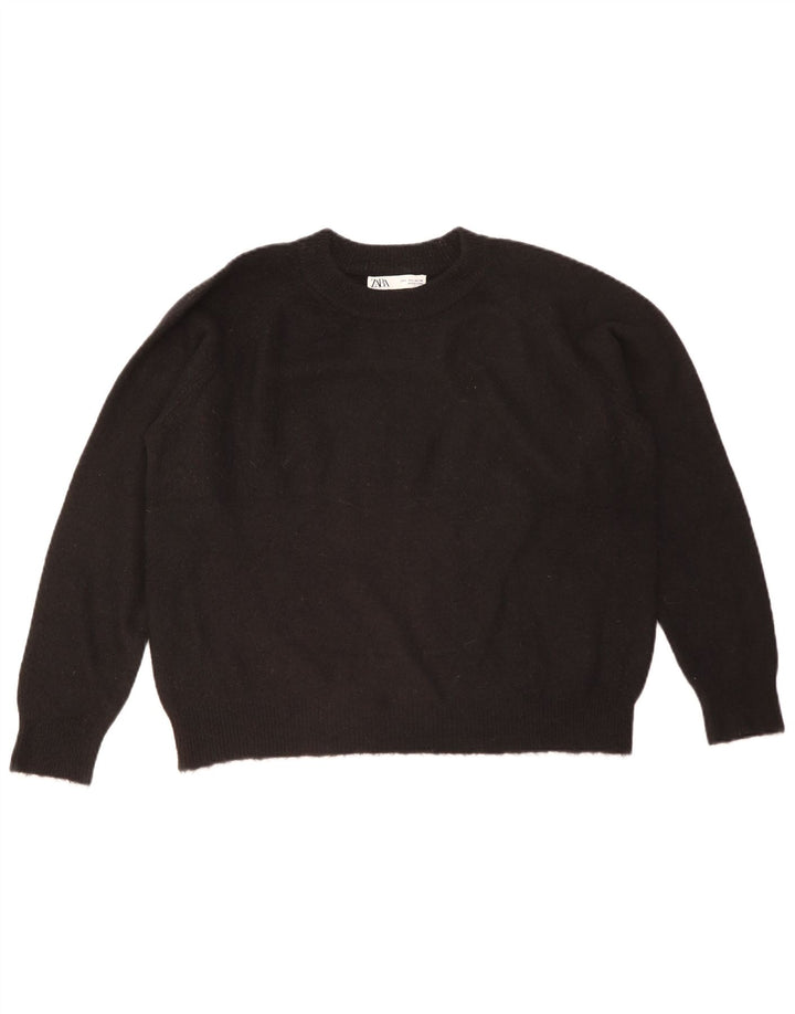 Zara Damen-Pullover, übergroß, Rundhalsausschnitt, Gr. 40, Größe L, Schwarz
