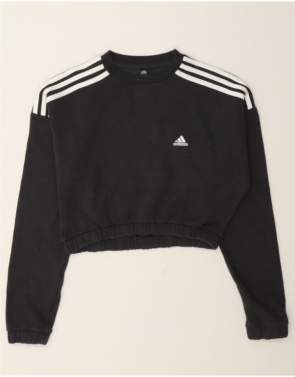 Adidas Damen Crop Sweatshirt Pullover UK 8/10 Small Graue Baumwolle