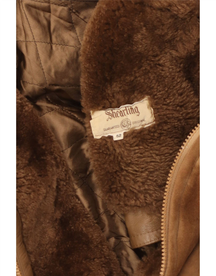 Vintage Herren Shearling Jacke IT 52 XL Braunes Leder