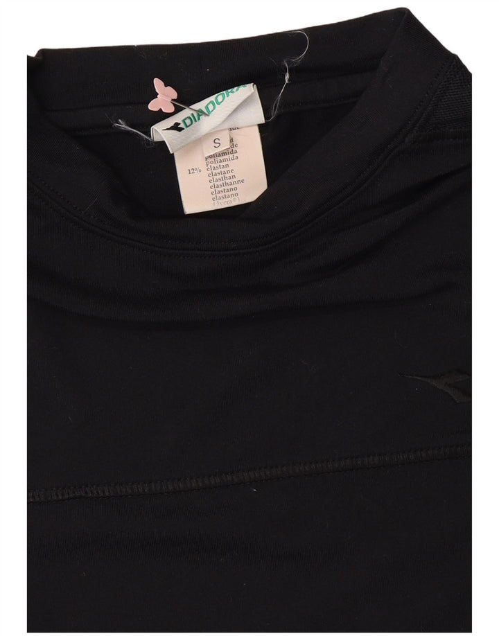 DIADORA Damen Crop T-Shirt Top UK 10 Small Schwarz Polyamid