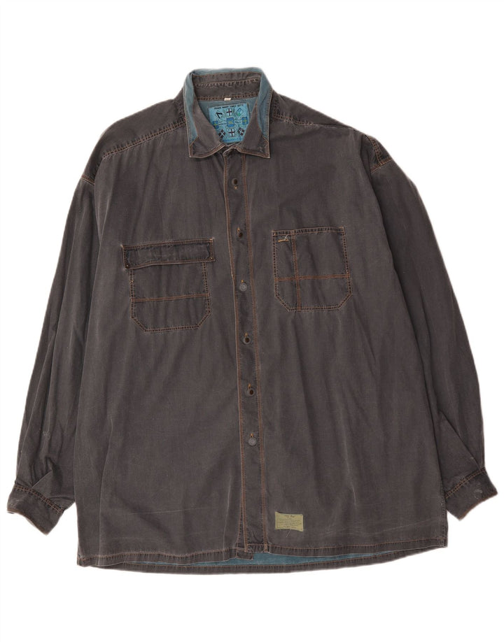 Vintage Herren Jeanshemd XL Grau Colourblock Baumwolle