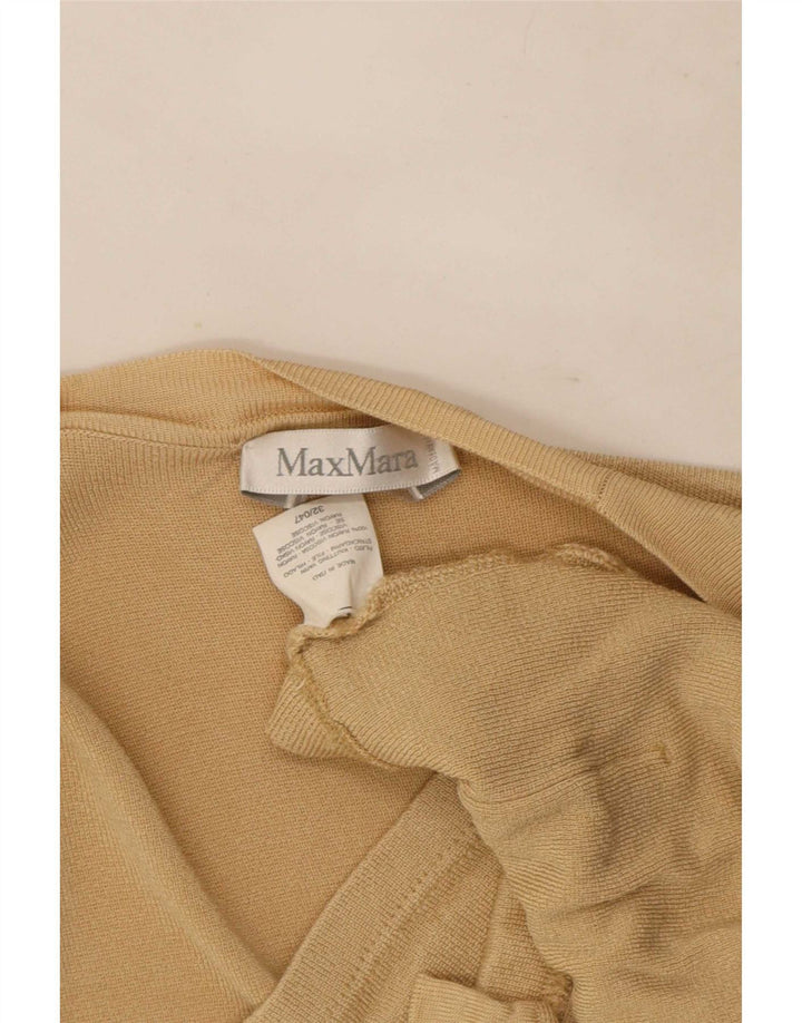 Max Mara Damen-Strickjacke mit kurzen Ärmeln, offen, Gr. 14, Mittelbeige