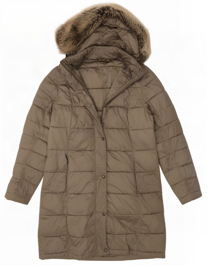 Barbour Wattierter Mantel mit Kapuze für Damen, UK 12, mittleres Khaki