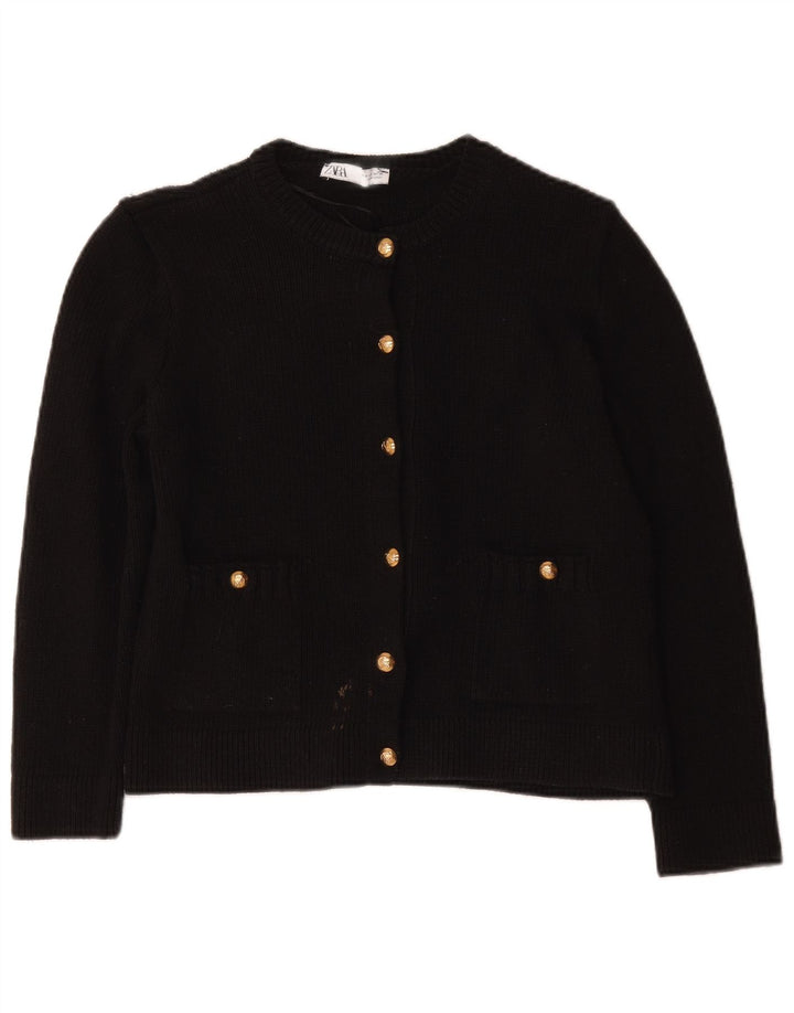 Zara Damen-Cardigan-Pullover UK 14 Mittelschwarzes Polyester