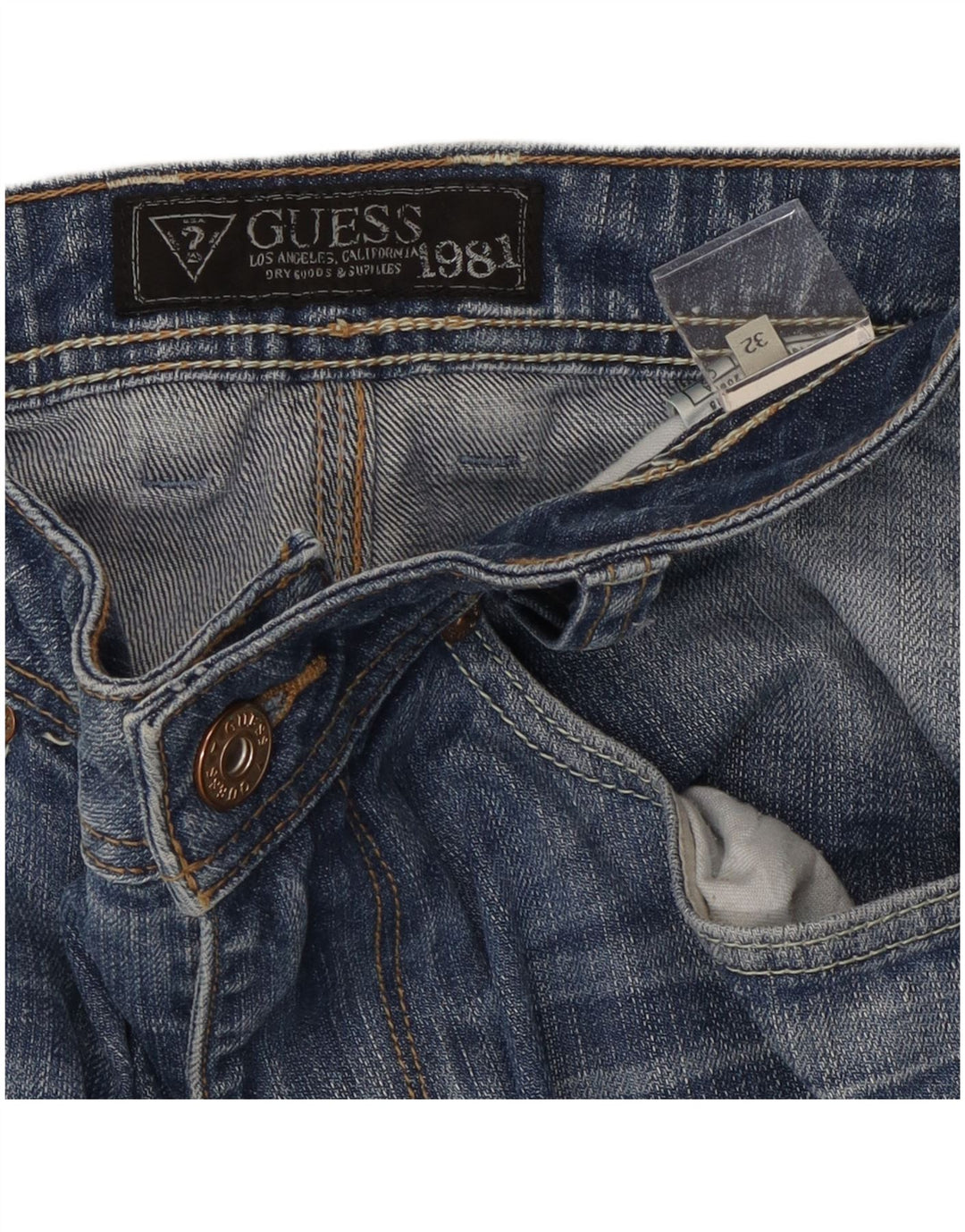 Guess Herren Straight Jeans W32 L29 Blaue Baumwolle