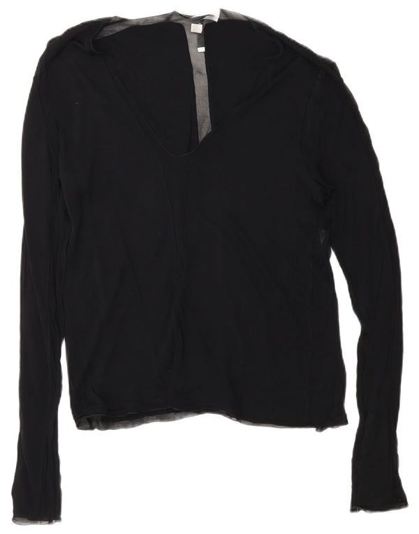 Yves Saint Laurent Damen Langarm-Blusenoberteil UK 12 Mittelschwarze Viskose