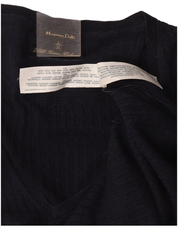 Massimo Dutti Damen-Pullover mit V-Ausschnitt, UK 14, Größe L, Marineblau, Seide