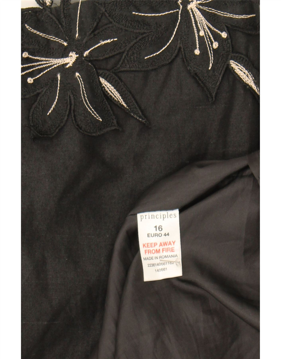 PRINCIPLES Womens Strapless Dress UK 16 Large Black Floral Linen Vintage Principles and Second-Hand Principles from Messina Hembry 