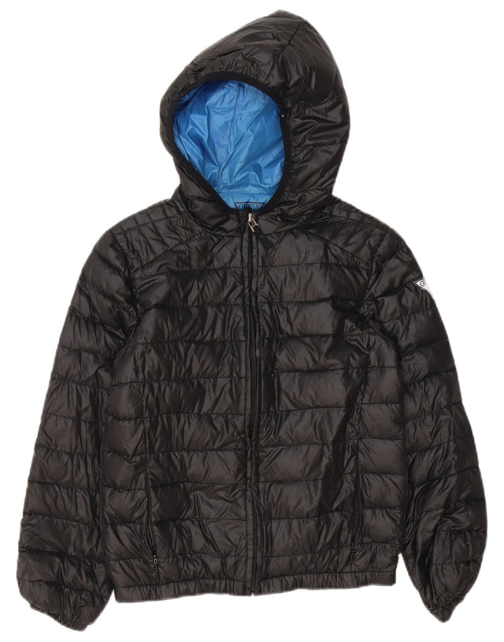 Guess Wattierte Jungenjacke mit Kapuze, 9–10 Jahre, schwarzes Polyester