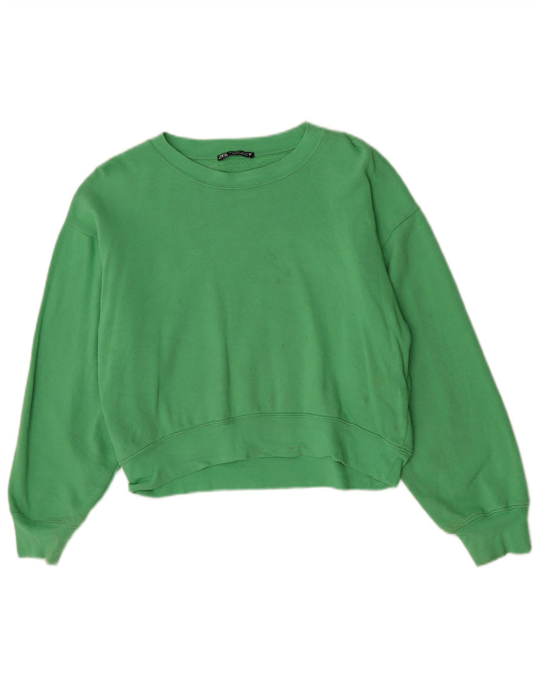 Zara Damen Crop Oversized Sweatshirt Pullover UK 10 Small Grüne Baumwolle