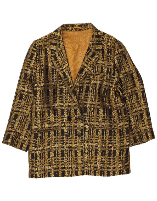 Vintage Damen Zweireiher Blazer Jacke UK 16 Large Gold Check