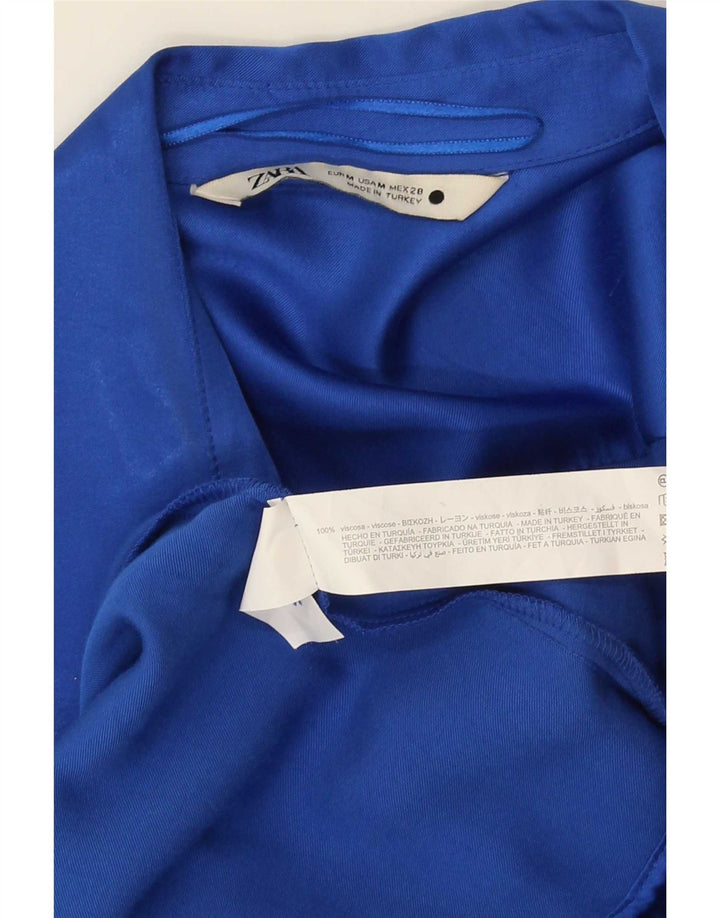 Zara Damen Langarm-Wickelkleid UK 14 Mittelblaue Viskose