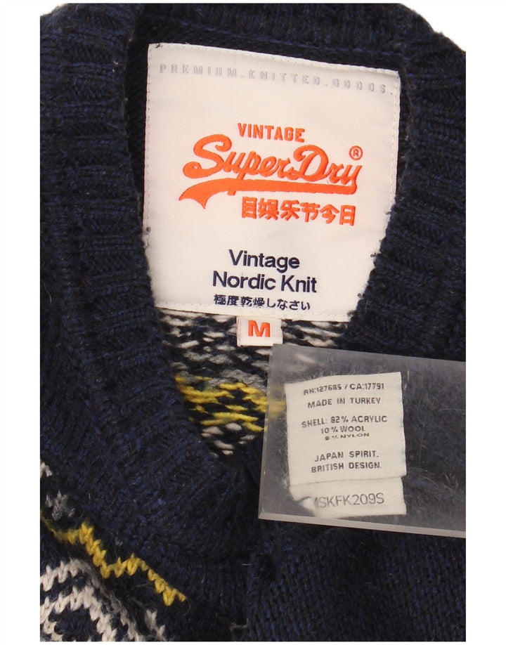 Superdry Herren-Pullover mit Rundhalsausschnitt, mittleres Marineblau, Fair-Isle-Acryl