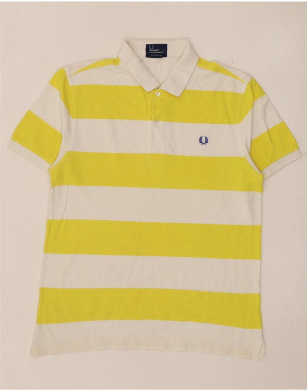 Fred Perry Mens Polo Shirt Large Yellow Striped Cotton